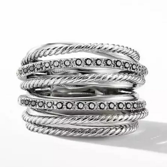 New Silver Layers Black Zircon Ring - Picture 2 of 6